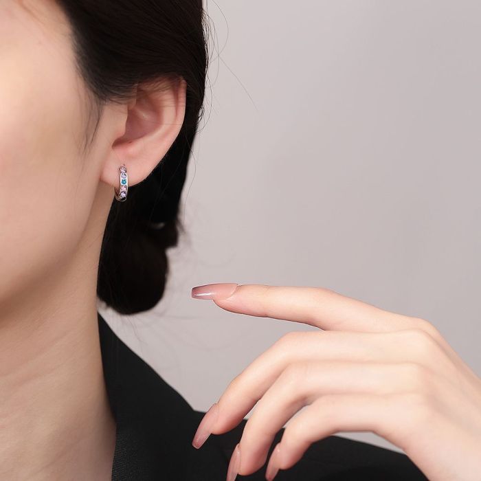 Luxury Colorful Crystal Zircon Earring Hoop Earrings for Women Wedding Fashion Jewelry Gift