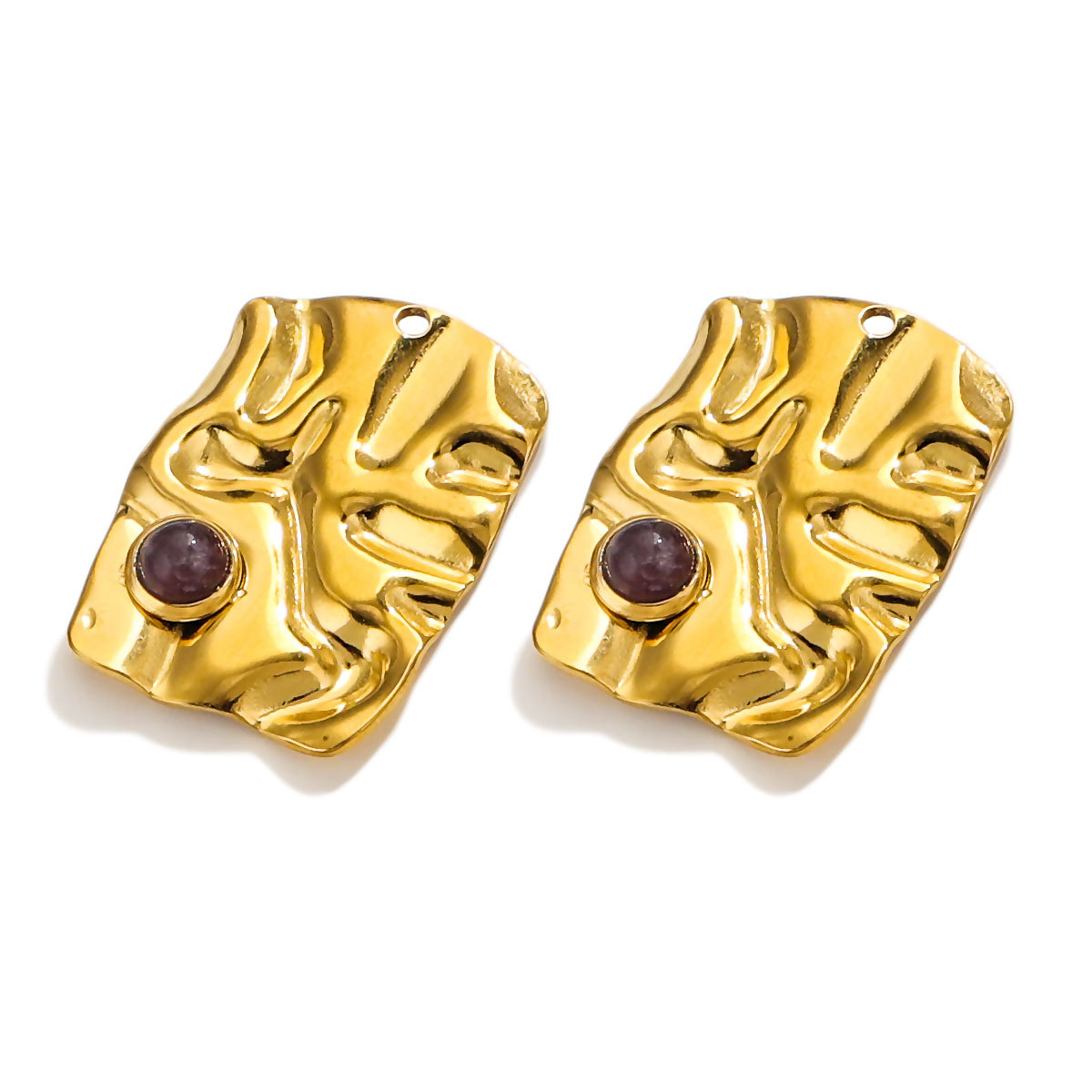 Bohemian Twisted Square Stainless Steel PVD Gold Plated Natural Stone Charms Pendants DIY Earring Necklaces Jewelry Making