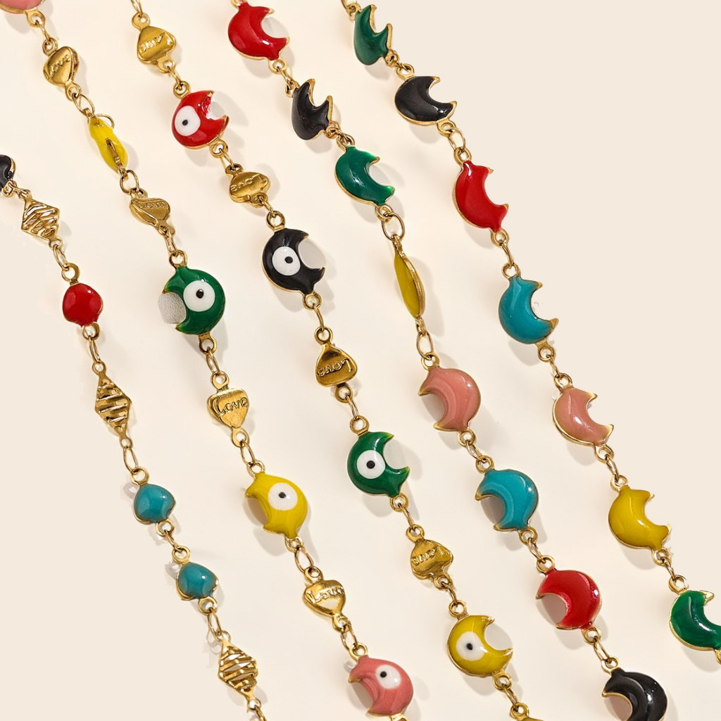 1 M Stainless Steel Enamel Evil Turkish Eye Bracelet Jewelry Accessories Ladies Gold-plated Anklet Necklace Jewelry