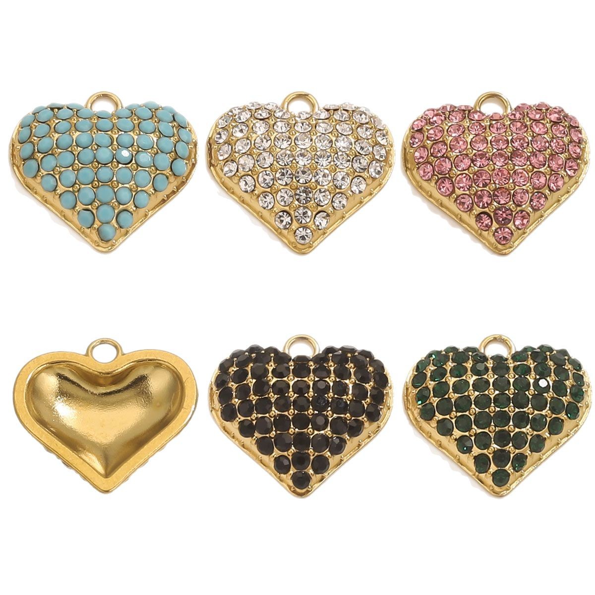 New Retro 18K Gold Plated Crystal Heart Charms Diy Earrings Components Necklace Pendant Jewelry Findings Accessories