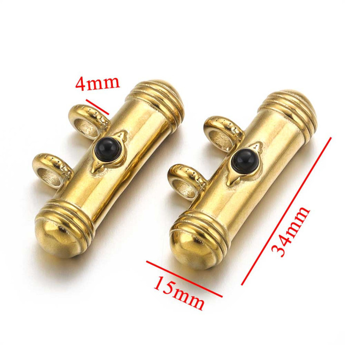Stainless Steel Gold Plated Natural Stone Tube Beads Pendant Bohemian for DIY Necklace Bracelet Charms for Jewelry Making