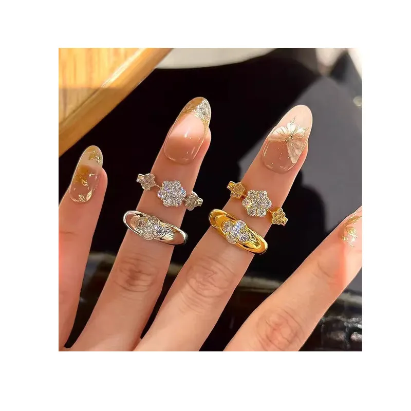 Chic Rings for Women Couple Minimalist Handmade Simple Flower Zircon Ring Party Jewelry Gift Prevent Allergy