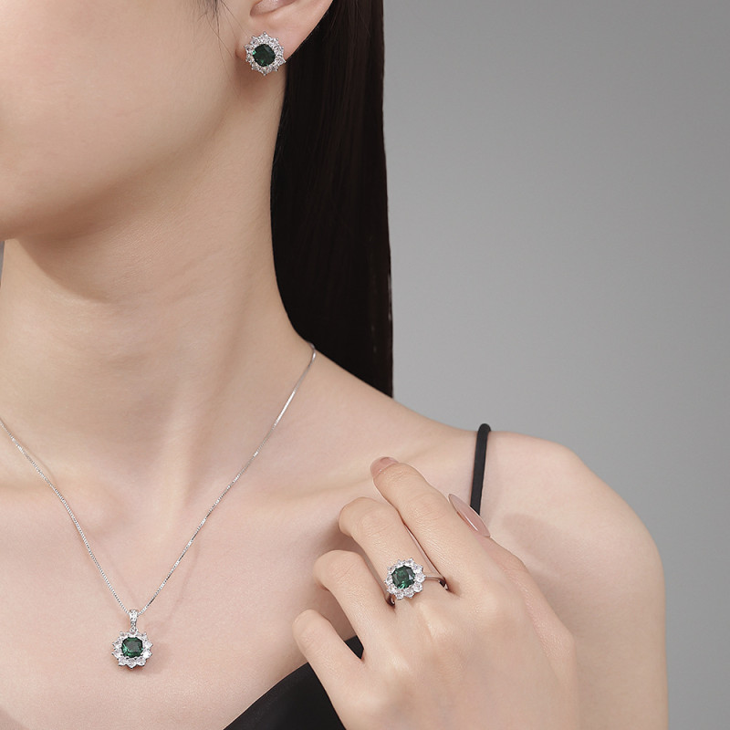 Luxury Blue Color Sunflower Silver Color Bride Jewelry Set for Women Lady Anniversary Gift Jewelry Wholesale