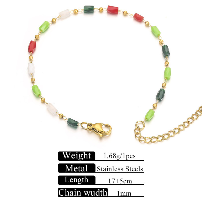 Stainless Steel Color Enamel Imitation Pearl Combination Chain Suitable for Women's Summer Beach Bracelet Foot Jewelry