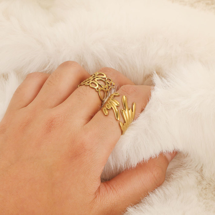 Stainless Steel Rings For Women Geometric Hollow Wide Open Rings Wings Snake Belt Chain Finger Rings Wedding Party Jewelry Gifts