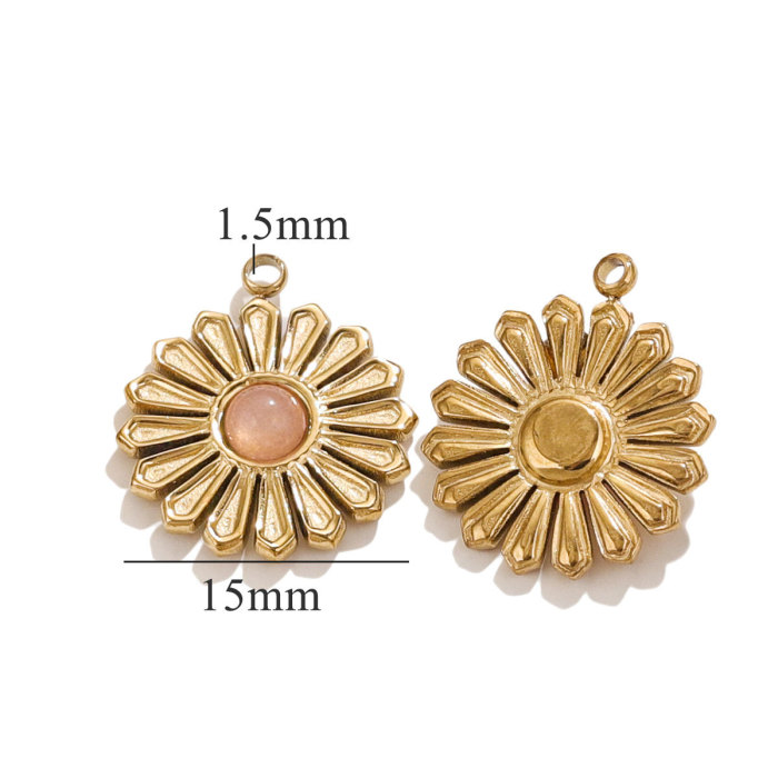 Stainless Steel Daisy Sun Flower Charms Natural Stone Charm Pendant Connector for DIY Earring Necklace Making Supplies