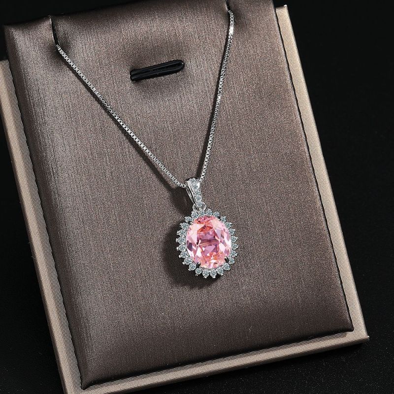 Exaggerated Pink Crystal Choker Pendant Necklace for Women Female Luxury Wedding Party Jewelry
