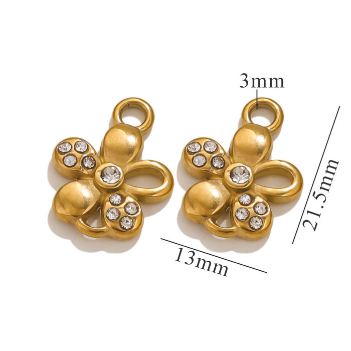 Stainless Steel Full Diamond Charms Vintage Turtle Bow Gold Plated DIY Necklace Earrings Jewelry Making Materials Wholesale
