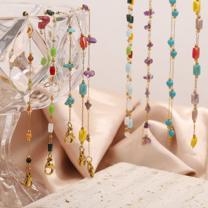 Stainless Steel Color Enamel Imitation Pearl Combination Chain Suitable for Women's Summer Beach Bracelet Foot Jewelry