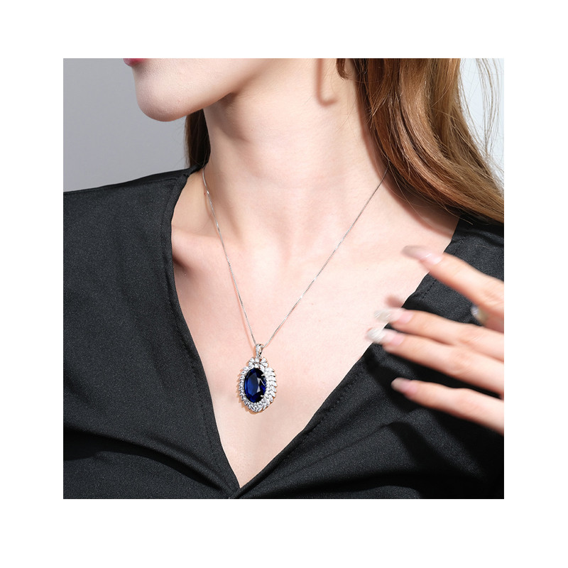 Charms Sapphire Gemstone Pendant Necklace Wedding Anniversary Engagement Jewelry for Girlfriend Vintage Accessories