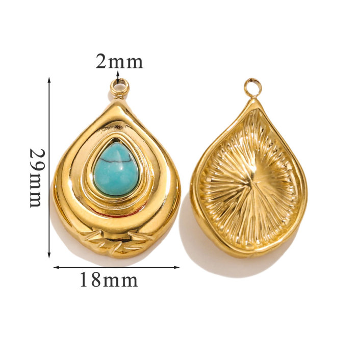 High Quality Gold Color Stainless Steel Natural Stone Oval Teardrop Charms Pendants for Jewelry Making Diy Finding