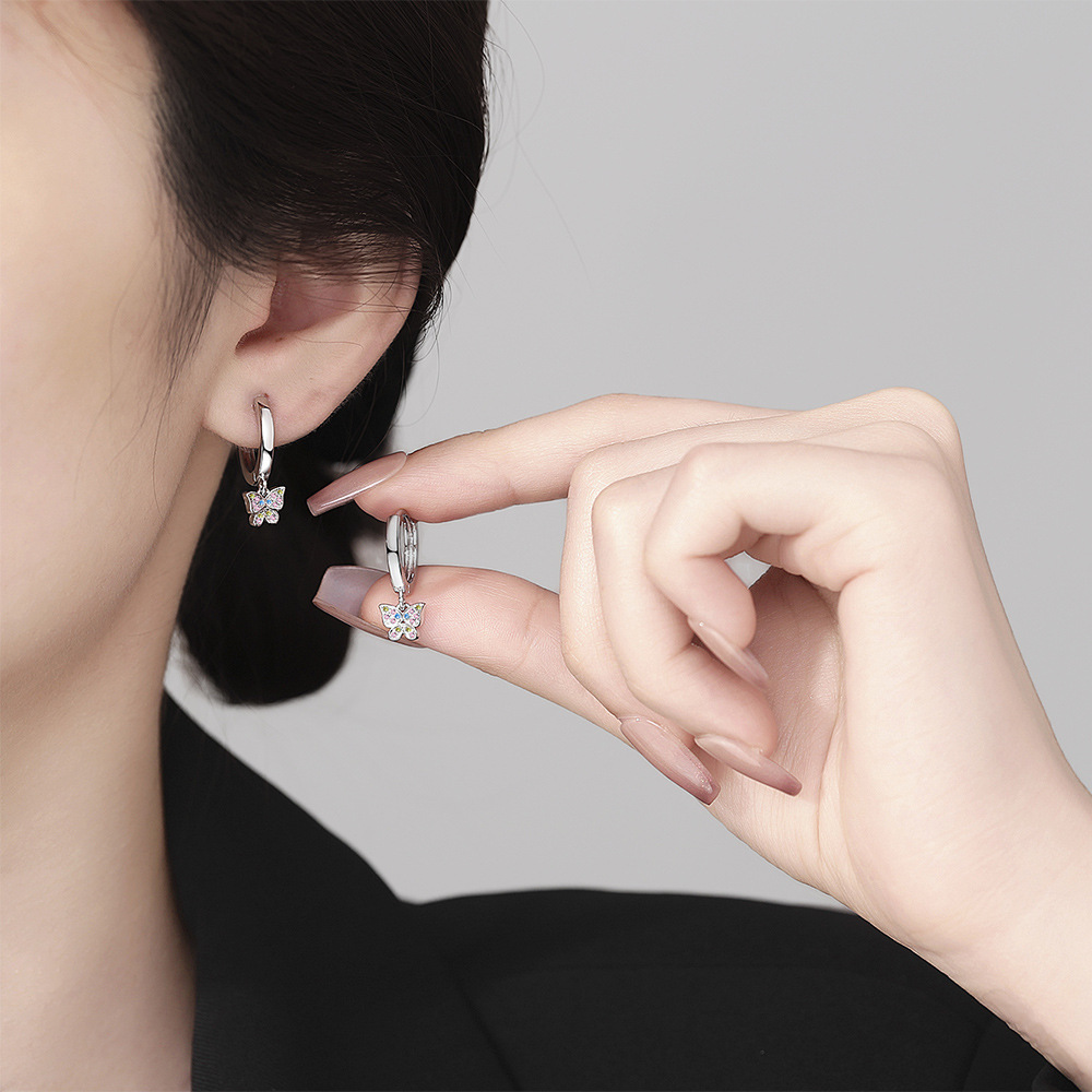 Simple Crystal Colourful Butterfly Hoop Earrings for Women Wedding Party Jewelry Gift