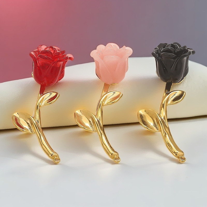 Rose Flower Stainless Steel Pendant Black/Red/Pink Acrylic Charms for DIY Jewelry Earrings Necklace Making Findings