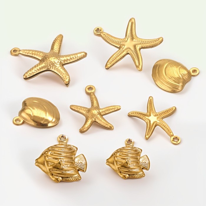 Stainless Steel Starfish Charms Shell Fish Tail Hippocampus Gold Charms Pendants Jewelry Making Ocean Dangle Accessories