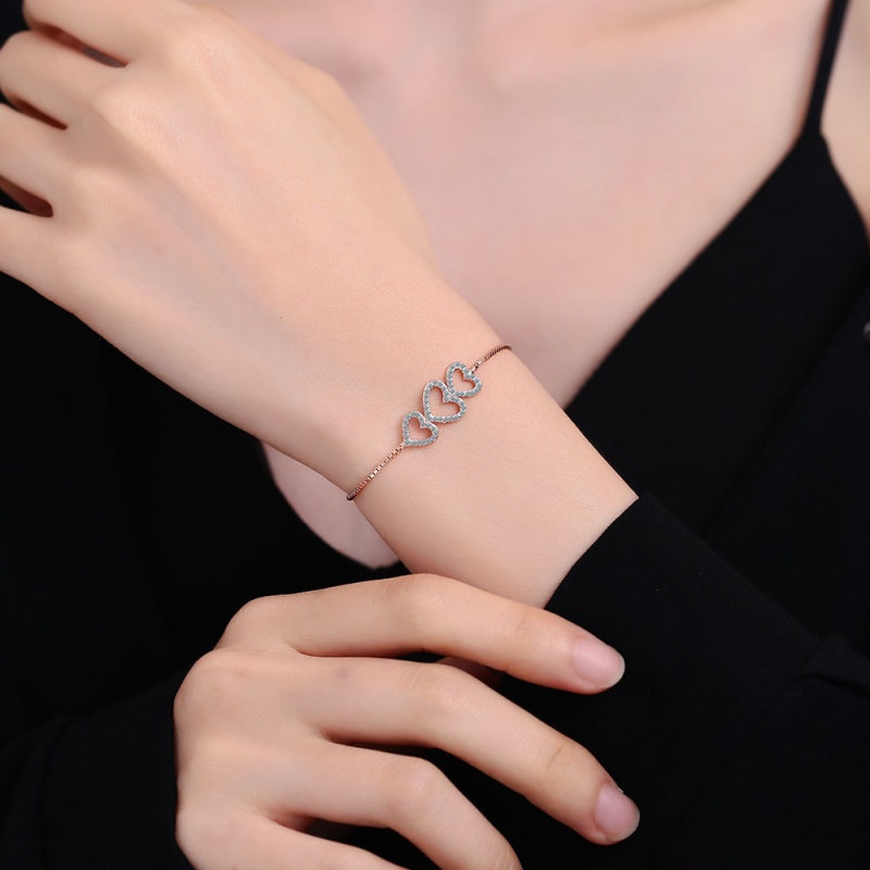 Love Heart Bracelet Elegant Cubic Zirconia Charm Chain Romantic Jewelry Gifts for Women