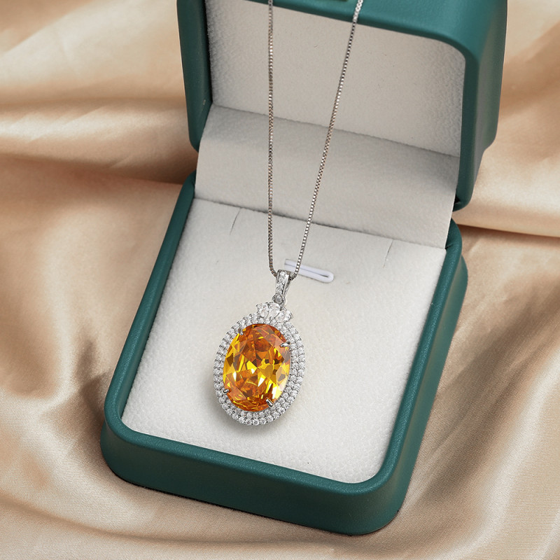 Huge Oval Natural Yellow Citrine Pendant Necklace for Women Statement Gemstone Fine Jewelry