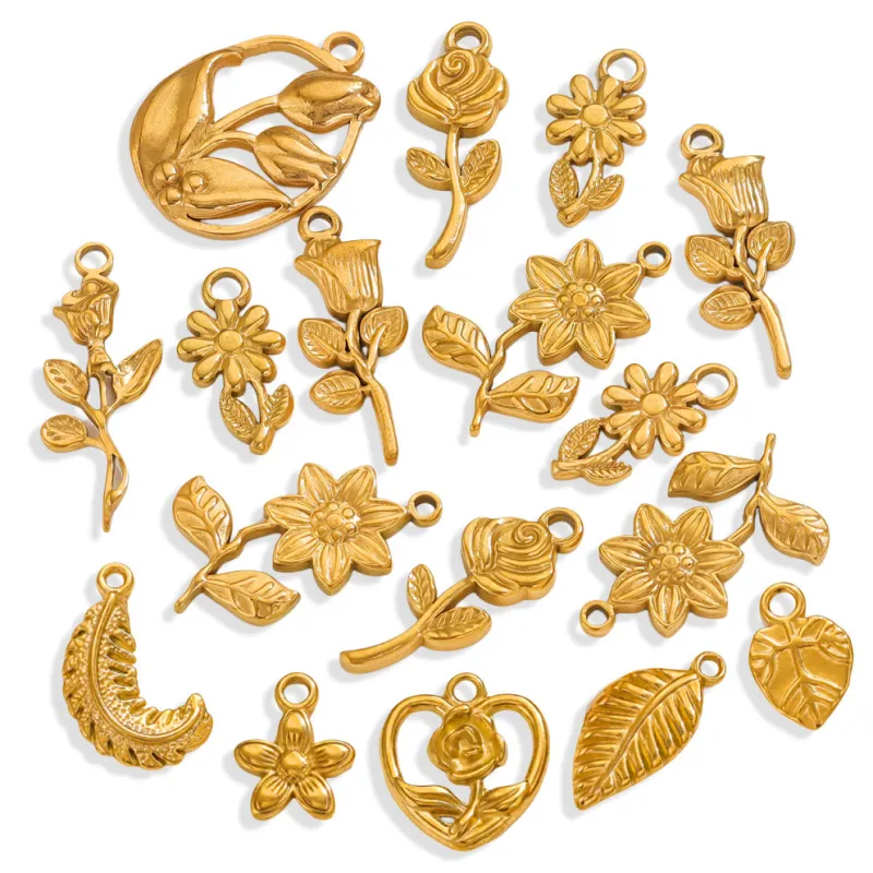 Gold Stainless Steel Sunflower Rose Flower Necklace Pendant DIY Jewelry Manufacturing Fashion Accessories Wholesale