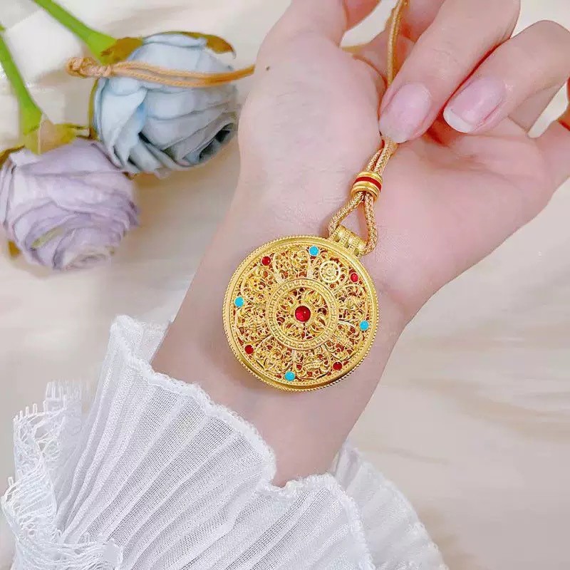 Hot sale Sand Gold Hollowed Out Enamel Colored Diamond Eight Treasure Compass Pendant Lucky and Auspicious Necklace