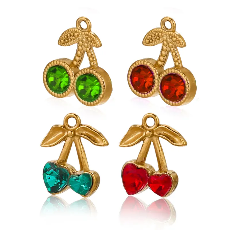 Stainless Steel Cherry Pendants with Gemstones That Can Be Used for DIY Beautiful 18KGold Necklace Earrings Jewelry