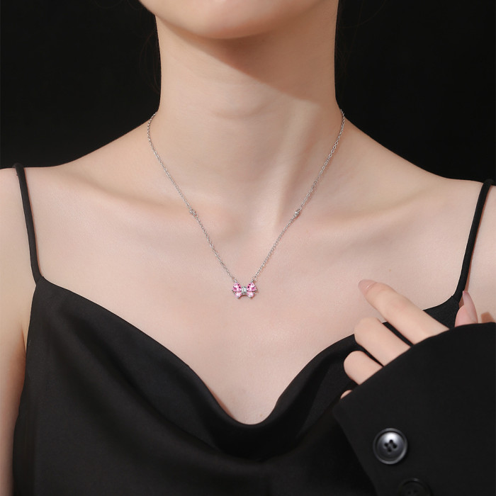 Women's Butterfly Natural Pink Sapphire Pendant Necklace Gemstone Fine Jewelry