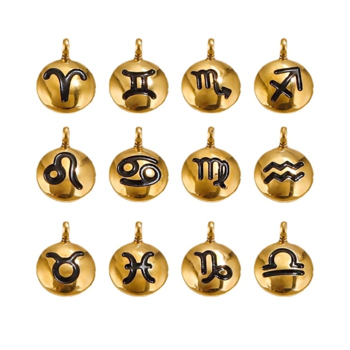 Stainless Steel Round Pendant Corroded constellatio PVD18K Gold Plated Charm Necklace Earring Connector DIY Handmade Consumables
