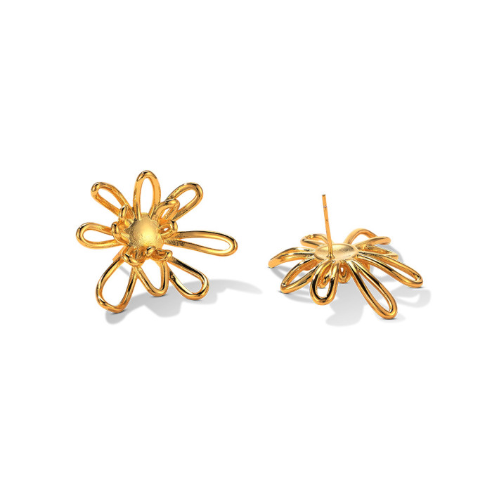 Vintage Flower Shaped Metal Stud Earrings for Women Girls Unique Exaggerated Party Jewelry Travel Accessories