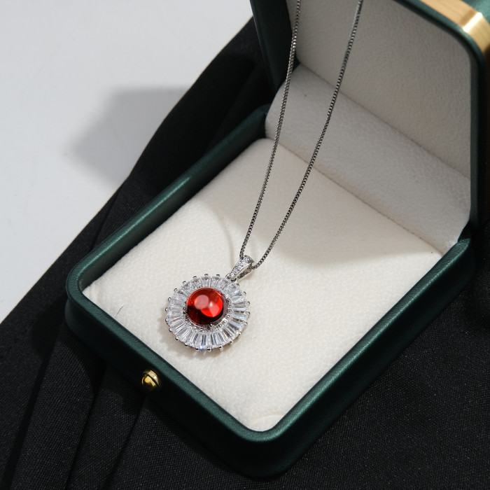 Luxury Oval Red Ruby Gemstone Pendant Necklace Jewelry for Women Wedding