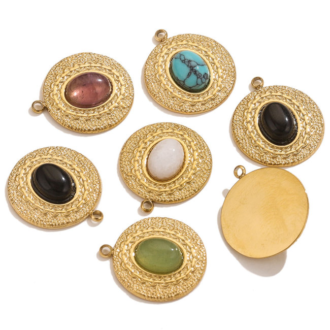 Stainless Steel Classic Natural Stone Charms Bohemia Retro Necklaces Pendants for DIY Jewelry Supplies Bracelet Findings