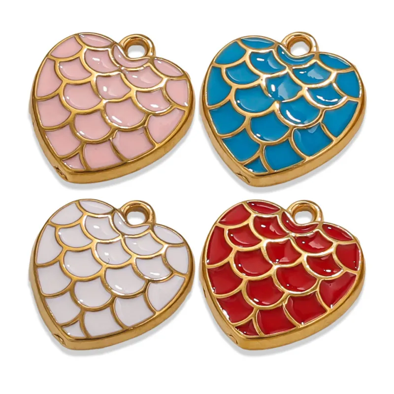 Stainless Steel Pendant Charm Enamel Heart Fish Shell Bow Hand Clock Car Strawberry Necklace Gold Color Wholesale