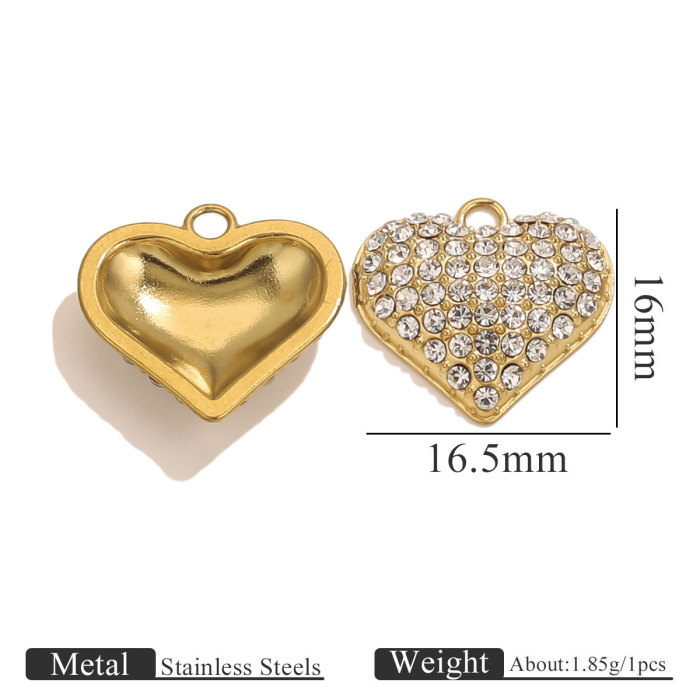 New Retro 18K Gold Plated Crystal Heart Charms Diy Earrings Components Necklace Pendant Jewelry Findings Accessories