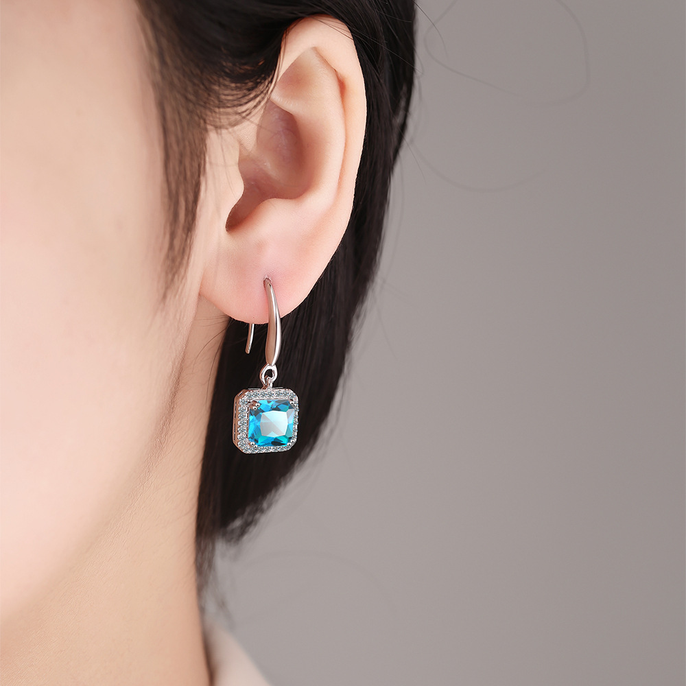 Ins Square Blue Green Red Black Zircon Drop Dangle Earrings For Women Vintage Wedding Engagement Party Jewelry3