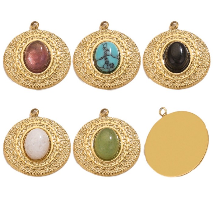 Stainless Steel Classic Natural Stone Charms Bohemia Retro Necklaces Pendants for DIY Jewelry Supplies Bracelet Findings