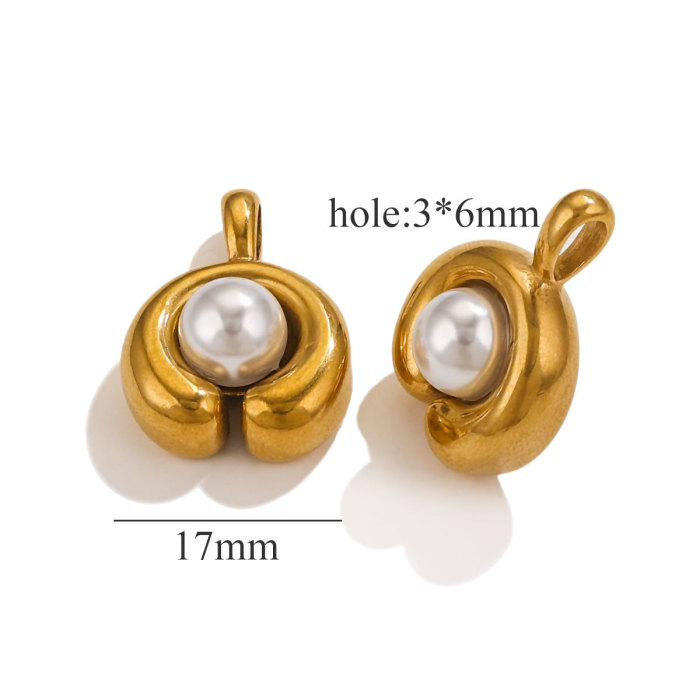 Stainless Steel Simulated Pearl Pendant C- Shaped Unique Embracing Broad Bean Shaped Pearl Pendant Titanium Steel DIY Necklace