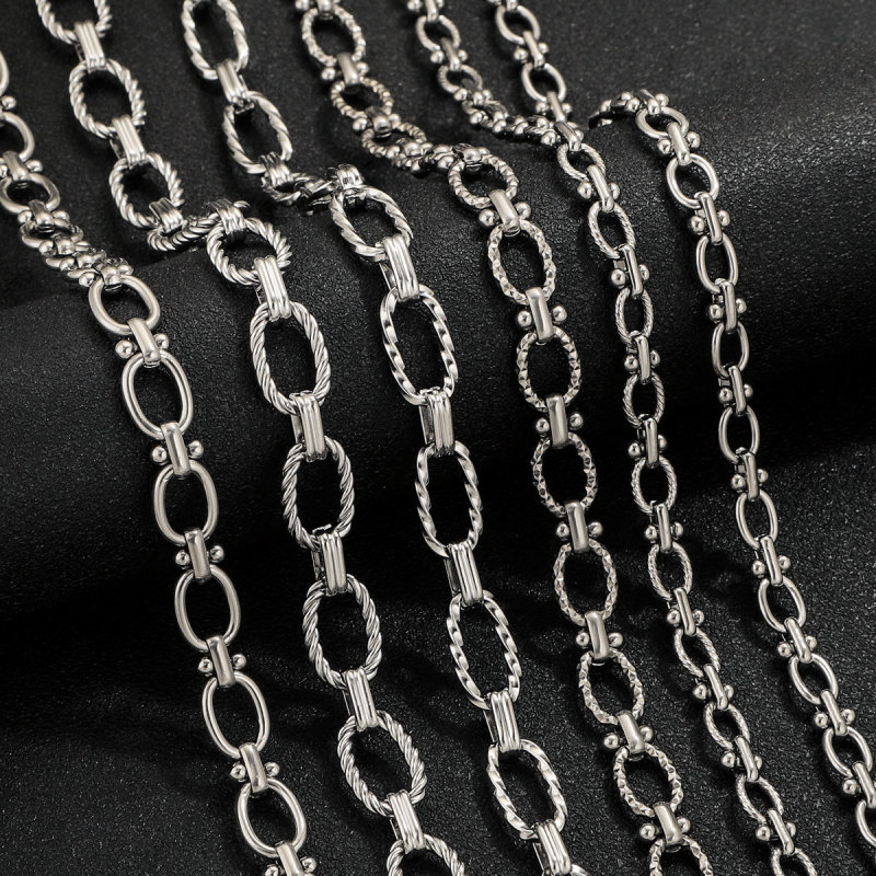 New High Quality Stainless Steel Thick Chain Multi-style Egg Buckle Barbell Do Not Fade Personality Punk DIY Bracelet Necklace