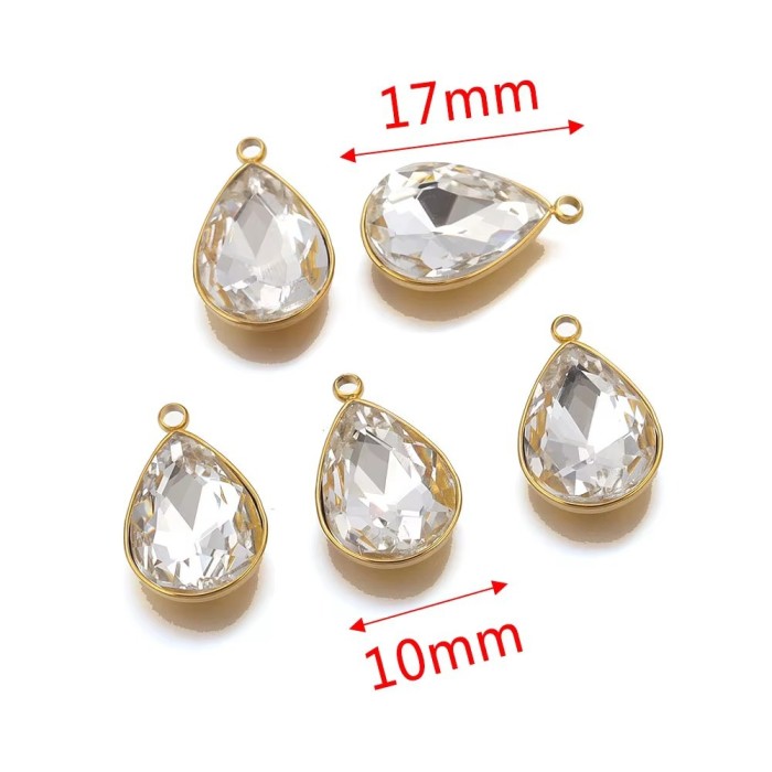 Heart Waterdrop Shape Crystal Charms Stainless Steel Geometry Multicolor Rhinestone Pendants for Handmade Jewelry Making