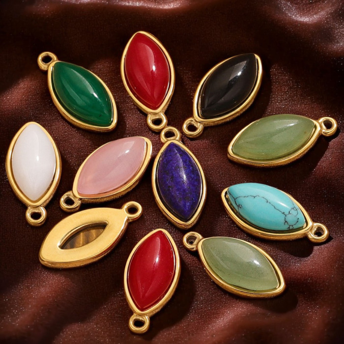 Natural Stone Turquoise Eye DIY Charms Stainless Steel Green Waterdrop Necklace Pendants Women Crystal Jewery