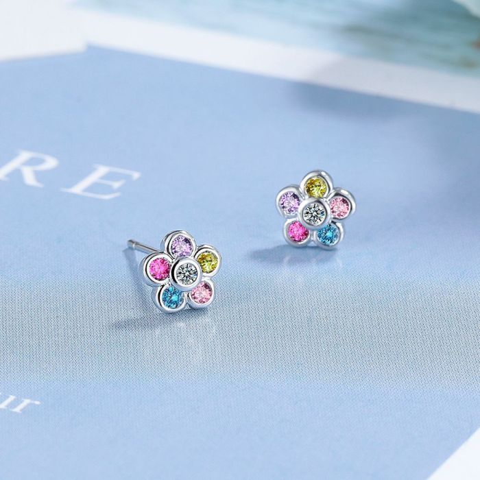 Fashion Crystal Colorful Zircon Flower Cute Stud Earrings for Women Wedding Party Jewelry Gift 1171