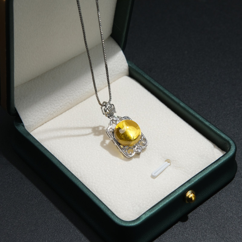 Elegant Sparkling Yellow Cubic Zirconia Necklace Women Wedding Anniversary Party Luxury Accessories Gift Trendy Jewelry