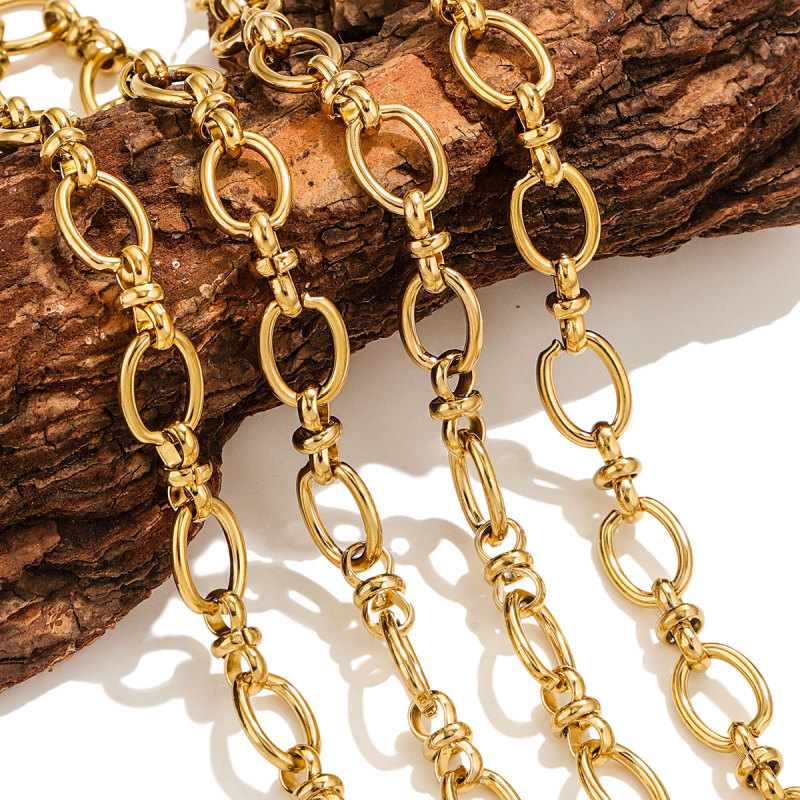 Stainless Steel Plated Large Gold Chains Oval Line Textured Link DIY Necklace Craft Jewellery Making Supplies Material
