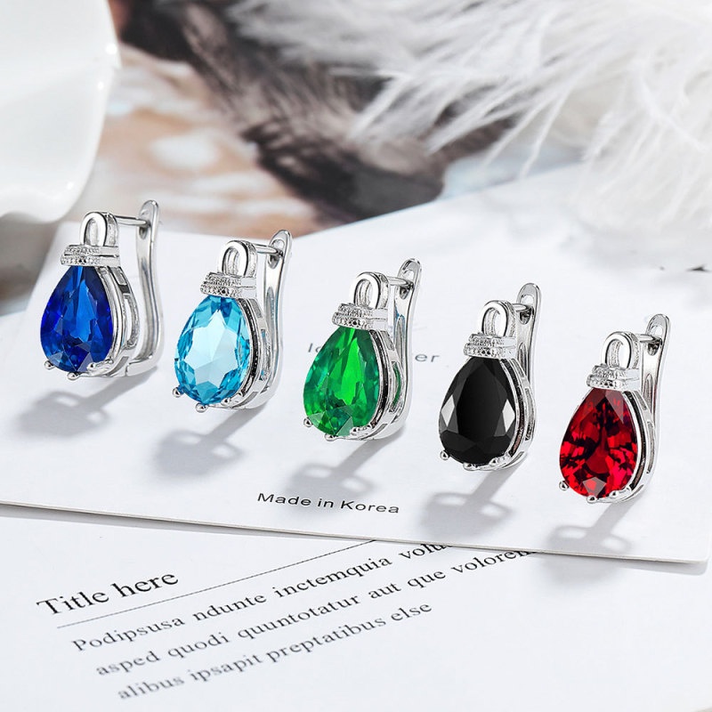 Natural Pear Garnet Blue Topaz Emerald Sapphire Waterdrop Hoop Earring Multicolour Gemstone Jewelry Huggies