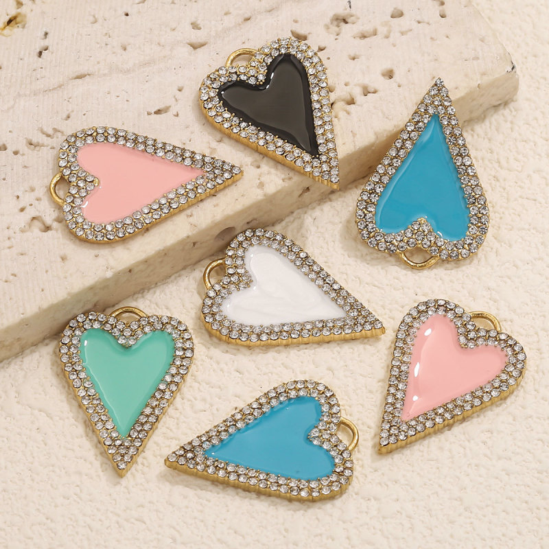 New Retro 18K Gold Plated Drip Crystal Heart Charms Diy Earrings Components Necklace Pendant Jewelry Findings Accessories