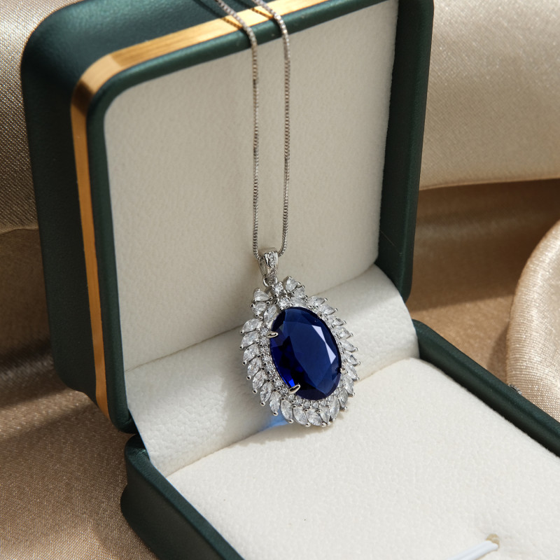 Charms Sapphire Gemstone Pendant Necklace Wedding Anniversary Engagement Jewelry for Girlfriend Vintage Accessories
