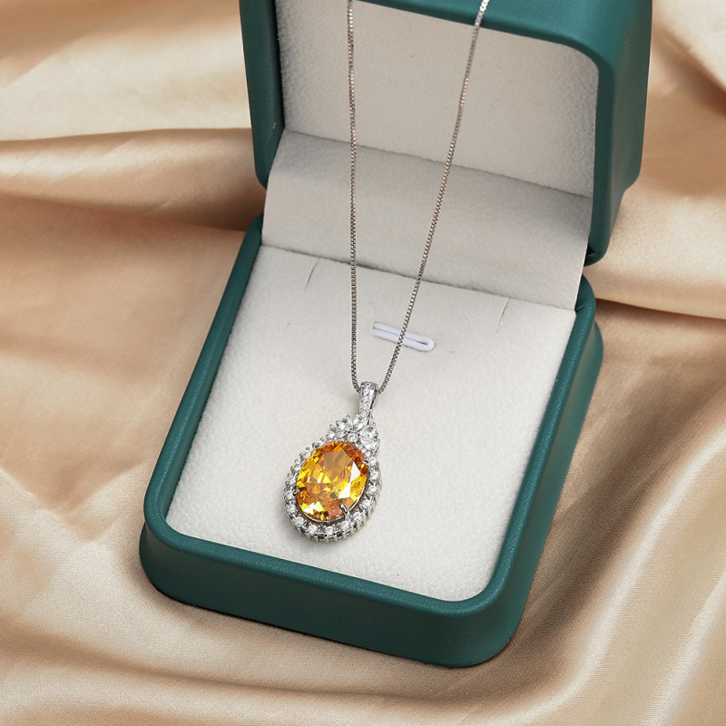 Huge Oval Natural Yellow Citrine Pendant Necklace for Women Statement Gemstone Fine Jewelry Colar de Prata