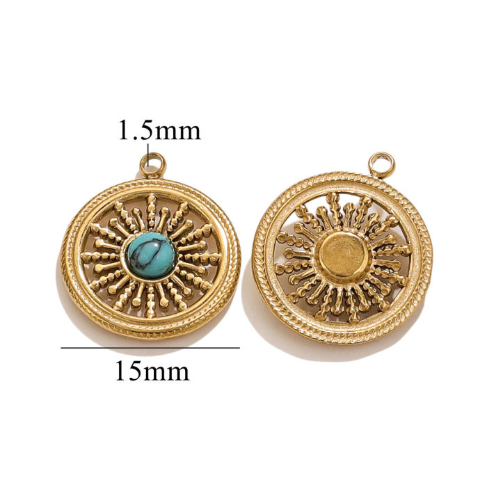 Wholesale Stainless Steel Natural Stone Round Charms Jewelry Making Earring Pendant Necklace DIY Craft Findings