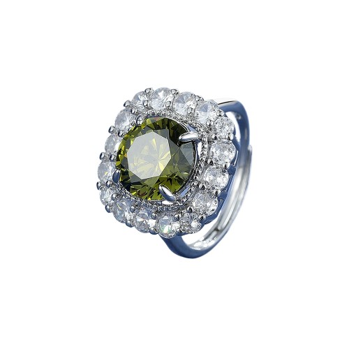 Round Cut Natural Green Peridot Square Adjustable Ring for Women Statement Gemstone Fine Jewelry