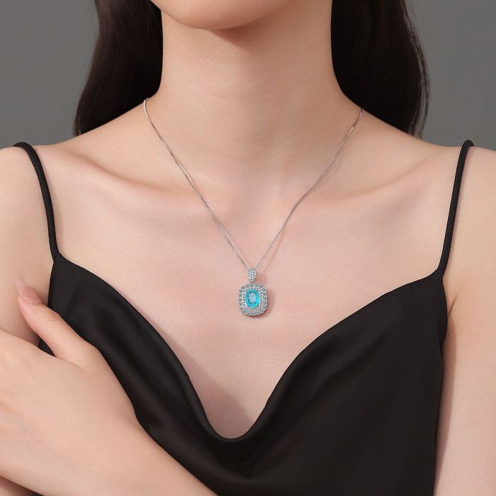 Oval Shape Tourmaline Gemstone Jewelry for Women Necklace Ladies Trendy Vintage Jewelry Gift