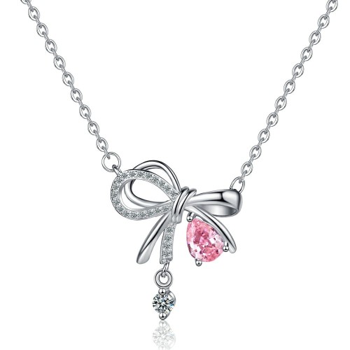 European and American Fashionable Necklaces Bowknot Zircon Pendant Chic Women's Jewelry Friends Gifts