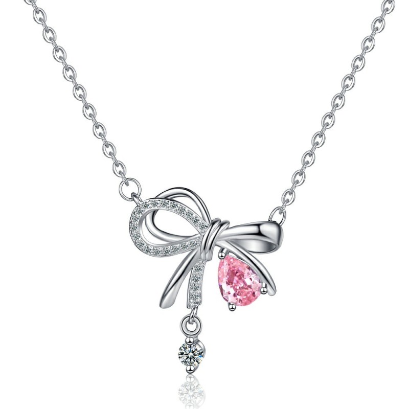 European and American Fashionable Necklaces Bowknot Zircon Pendant Chic Women's Jewelry Friends Gifts