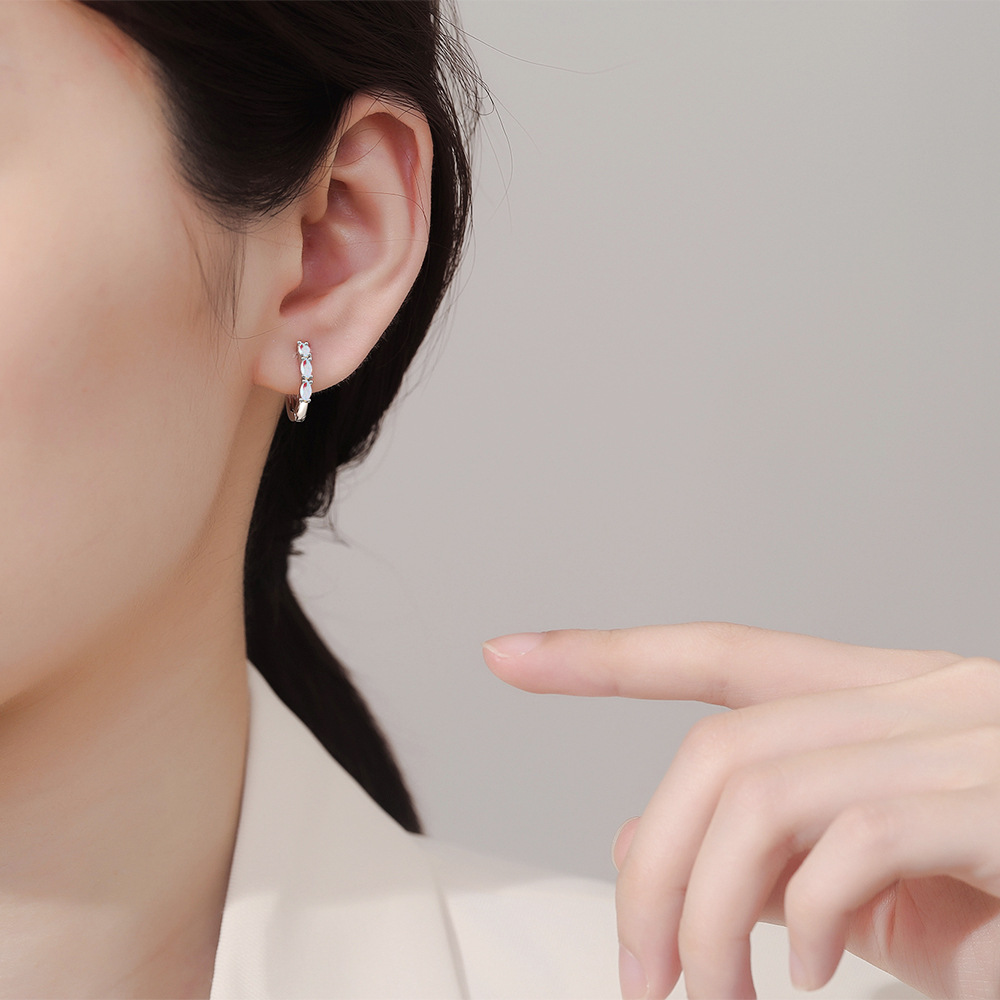 Colorful Opal Stone Hoop Earrings for Women Fashion Statement Horse Eye Gemstone Jewelry