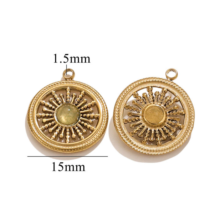 Wholesale Stainless Steel Natural Stone Round Charms Jewelry Making Earring Pendant Necklace DIY Craft Findings